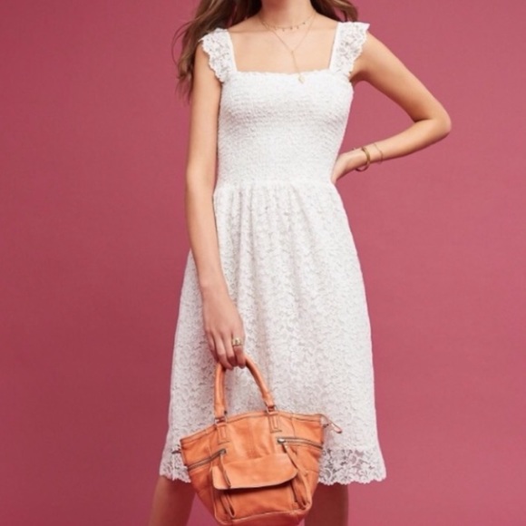 Maeve Anastasi Smocked White Lace Eyelet Dress Medium - Picture 2 of 4